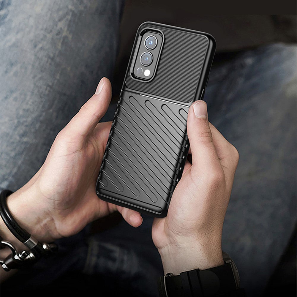Thunder Series Twill Texture Thickened TPU Protective Cover Drop-Proof Anti-Fingerprint Case for OnePlus Nord 2 5G