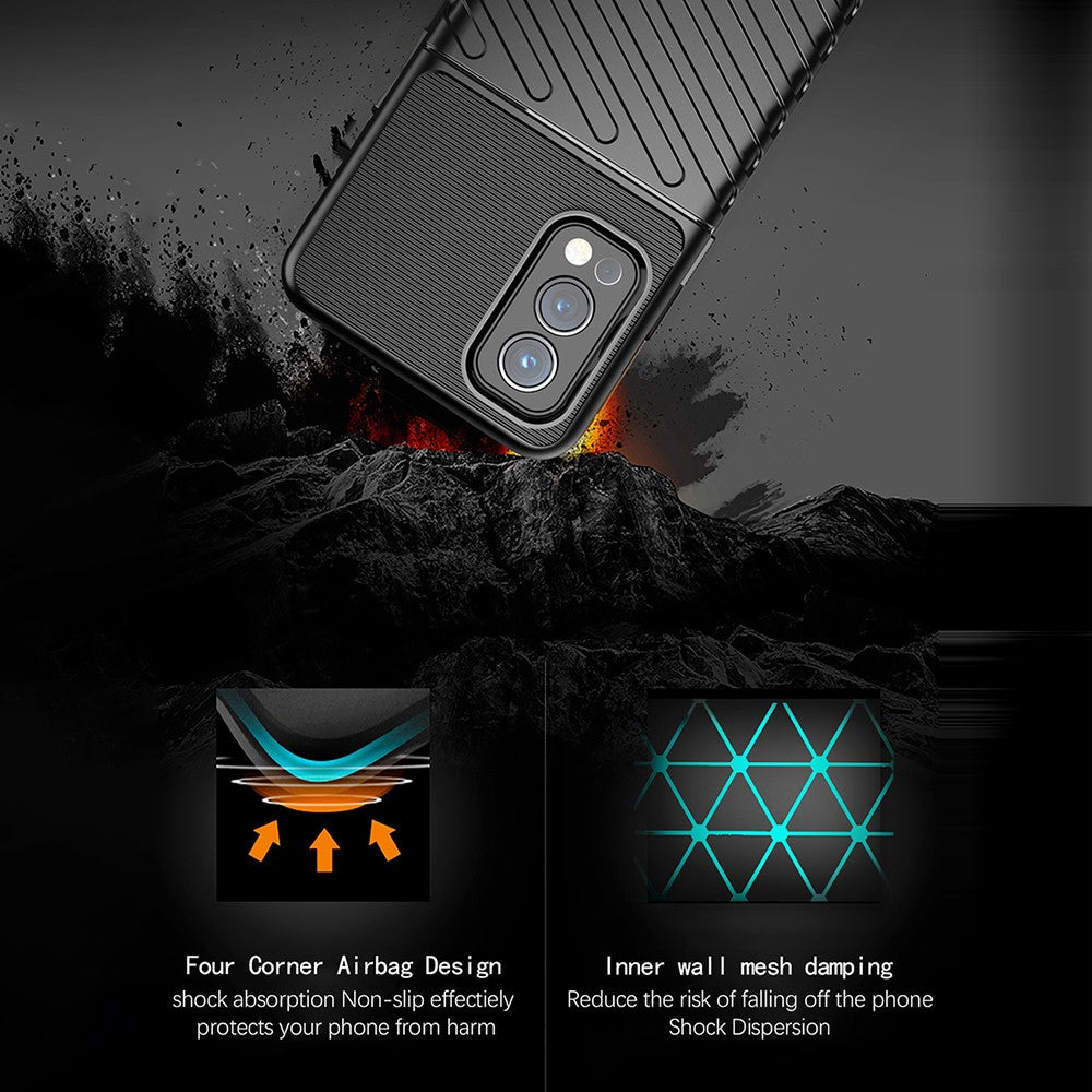 Thunder Series Twill Texture Thickened TPU Protective Cover Drop-Proof Anti-Fingerprint Case for OnePlus Nord 2 5G