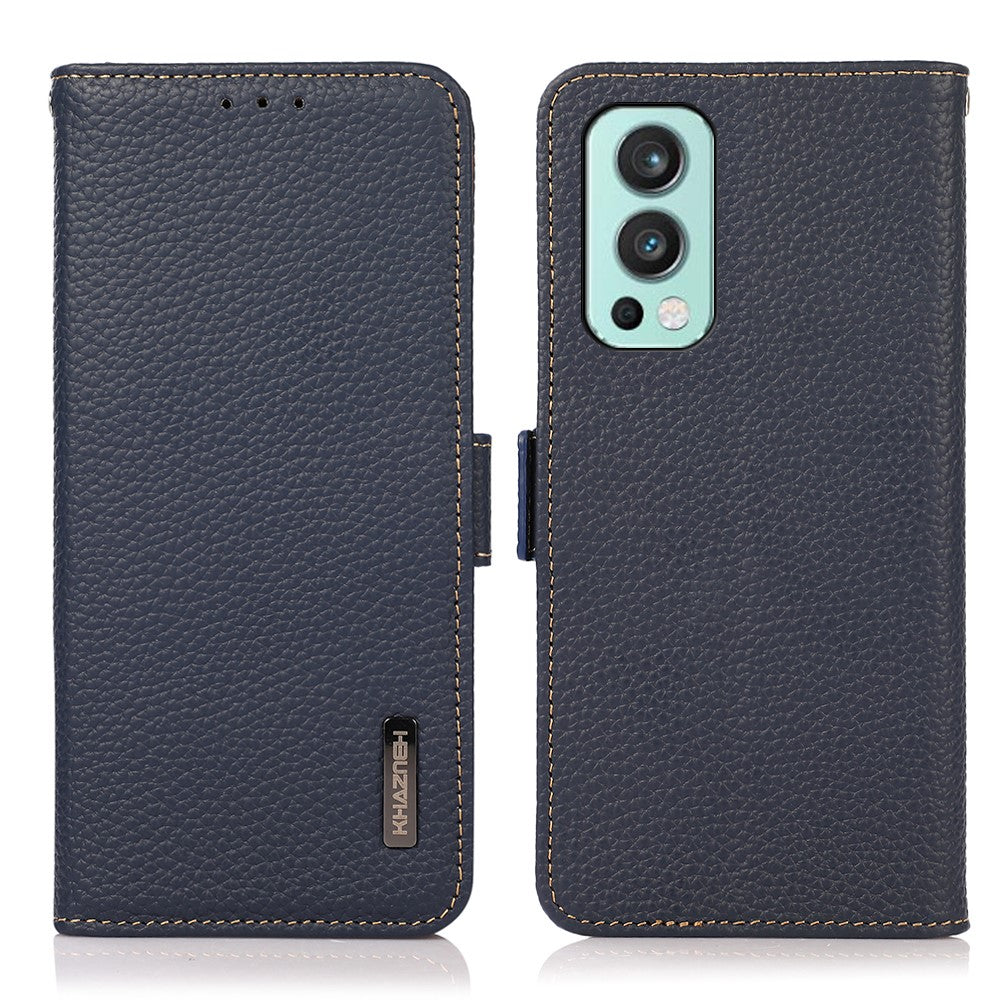 KHAZNEH Plånboksfodral i äkta läder med litchitextur och stöldskyddande design för OnePlus Nord 2 5G