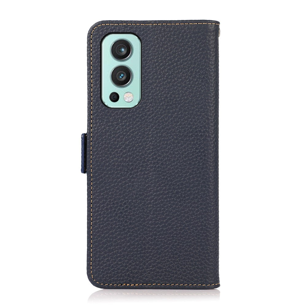 KHAZNEH Plånboksfodral i äkta läder med litchitextur och stöldskyddande design för OnePlus Nord 2 5G