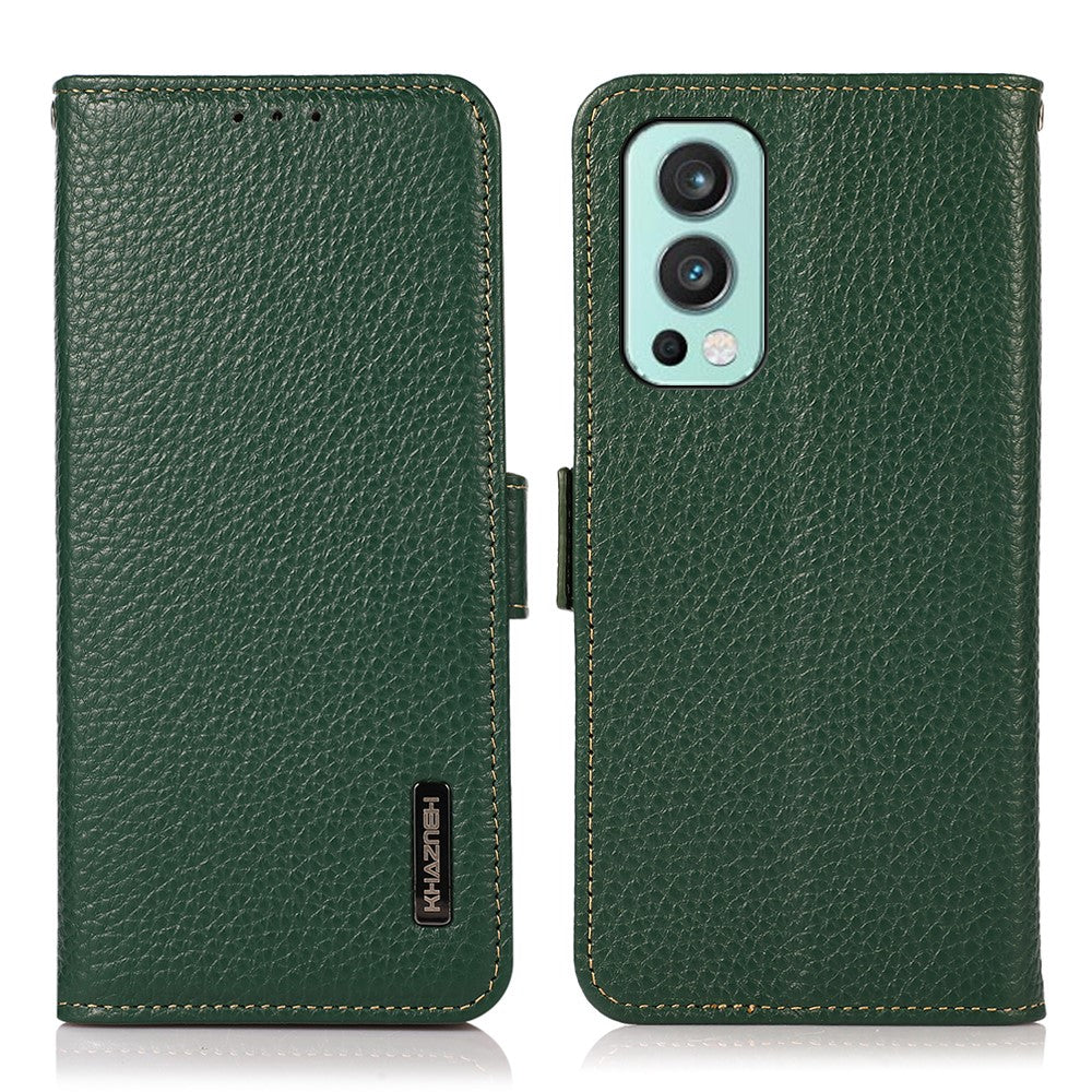 KHAZNEH Plånboksfodral i äkta läder med litchitextur och stöldskyddande design för OnePlus Nord 2 5G