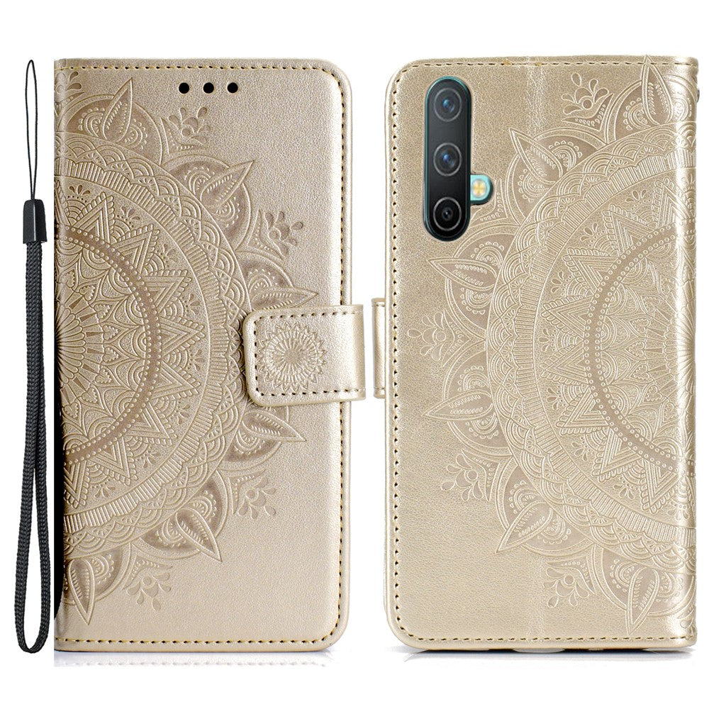 Imprinted Mandala Pattern PU Leather Wallet Stand Case with Strap for OnePlus Nord CE 5G