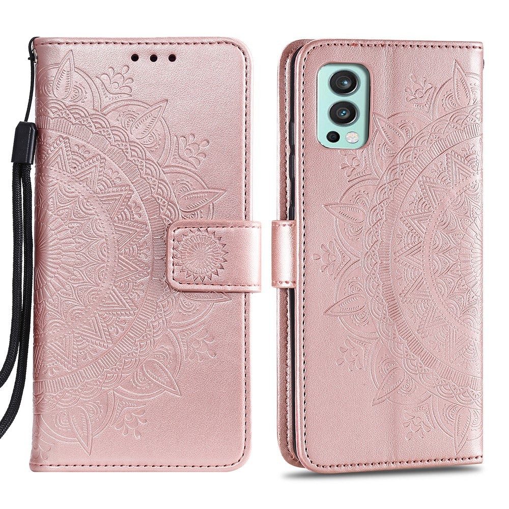 PU Leather Imprinted Mandala Pattern Wallet Stand Case with Strap for OnePlus Nord 2 5G
