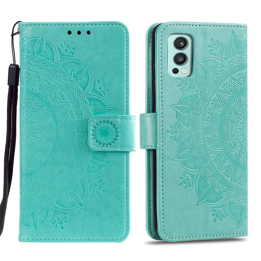 PU Leather Imprinted Mandala Pattern Wallet Stand Case with Strap for OnePlus Nord 2 5G