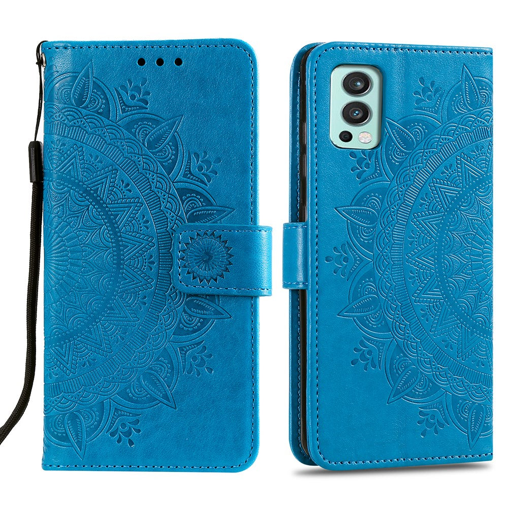 PU Leather Imprinted Mandala Pattern Wallet Stand Case with Strap for OnePlus Nord 2 5G