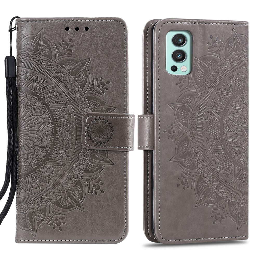 PU Leather Imprinted Mandala Pattern Wallet Stand Case with Strap for OnePlus Nord 2 5G