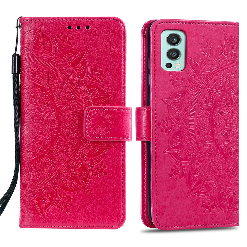 PU Leather Imprinted Mandala Pattern Wallet Stand Case with Strap for OnePlus Nord 2 5G