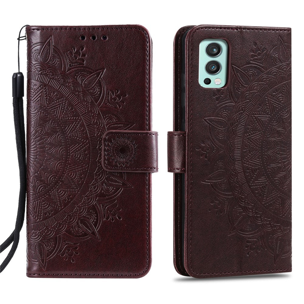 PU Leather Imprinted Mandala Pattern Wallet Stand Case with Strap for OnePlus Nord 2 5G