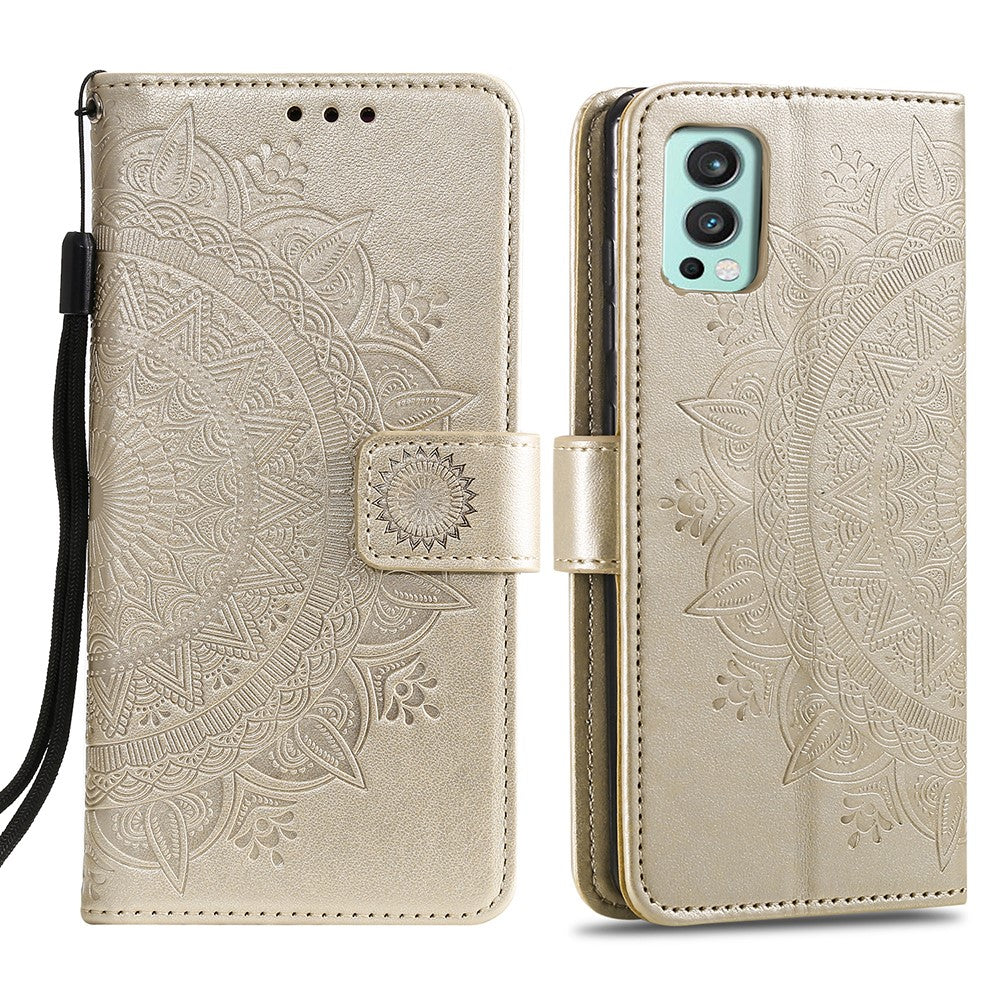 PU Leather Imprinted Mandala Pattern Wallet Stand Case with Strap for OnePlus Nord 2 5G