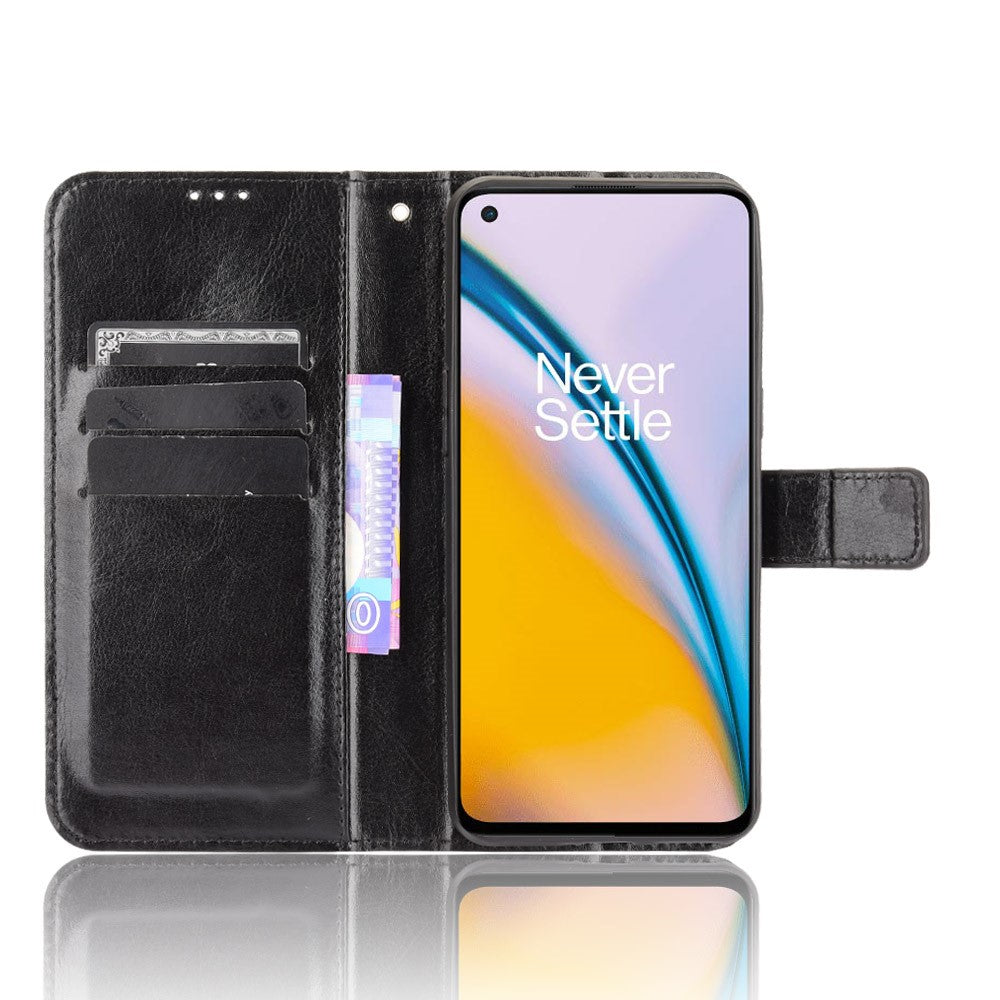 Modernt Crazy Horse Läderplånboksfodral med Rem för OnePlus Nord 2 5G