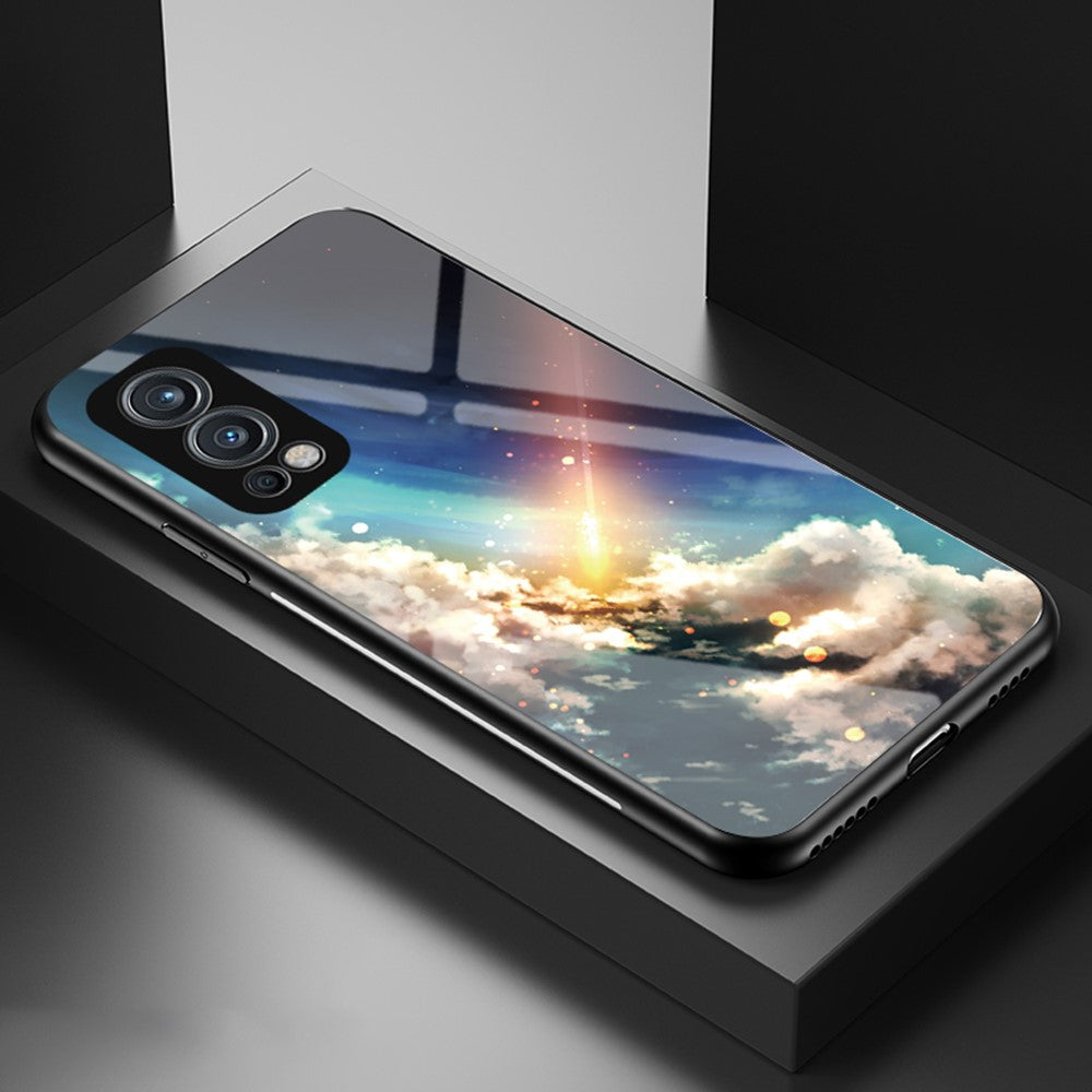 Starry Sky Series reptåligt mjukt och flexibelt TPU-skal med härdat glasbaksida, moderiktigt mobilskal för OnePlus Nord 2 5G