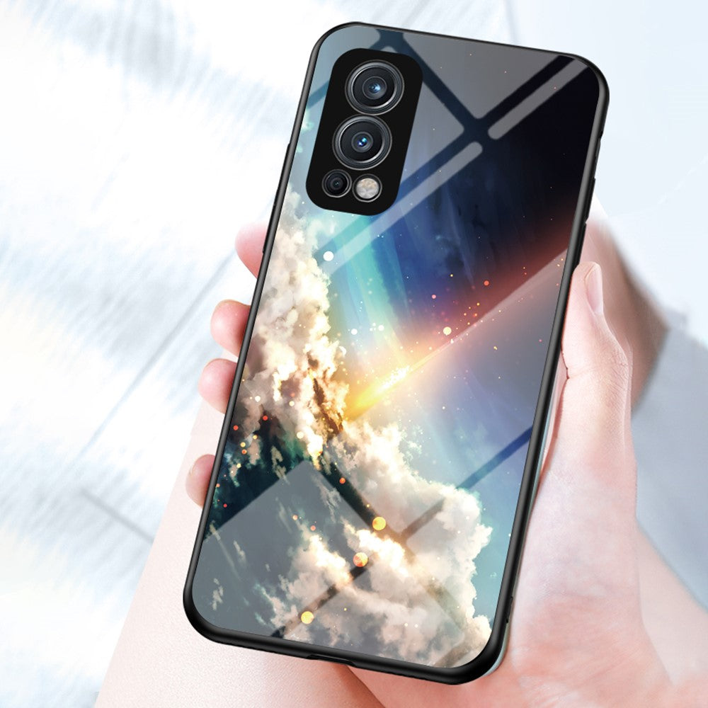 Starry Sky Series reptåligt mjukt och flexibelt TPU-skal med härdat glasbaksida, moderiktigt mobilskal för OnePlus Nord 2 5G