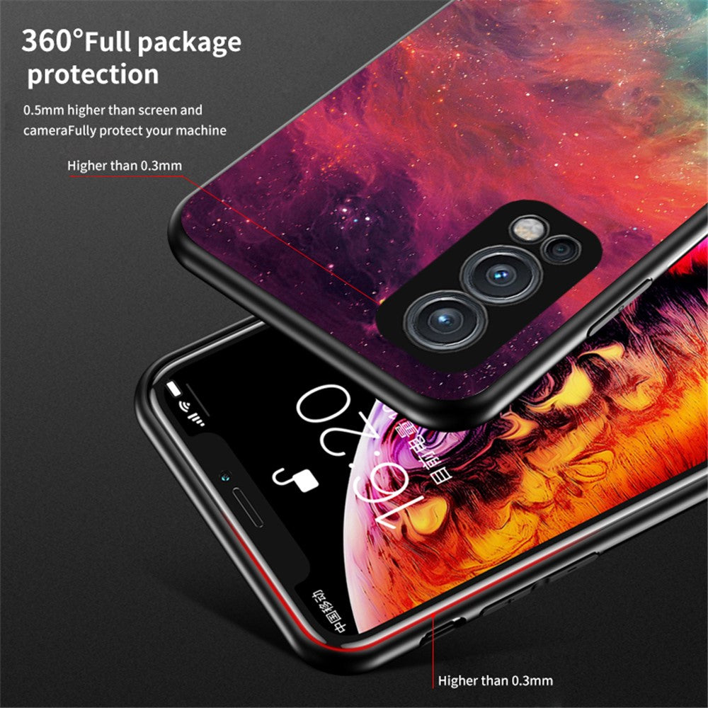 Starry Sky Series reptåligt mjukt och flexibelt TPU-skal med härdat glasbaksida, moderiktigt mobilskal för OnePlus Nord 2 5G