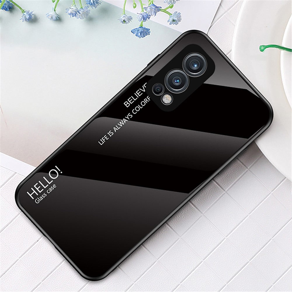Tonat härdat glas + TPU-ram Hybrid Slim Stötsäkert Skyddsfodral för OnePlus Nord 2 5G