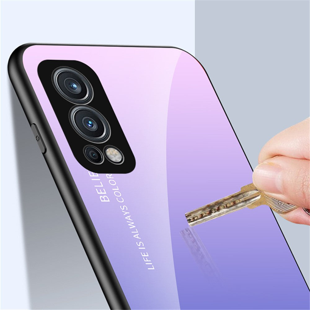 Tonat härdat glas + TPU-ram Hybrid Slim Stötsäkert Skyddsfodral för OnePlus Nord 2 5G