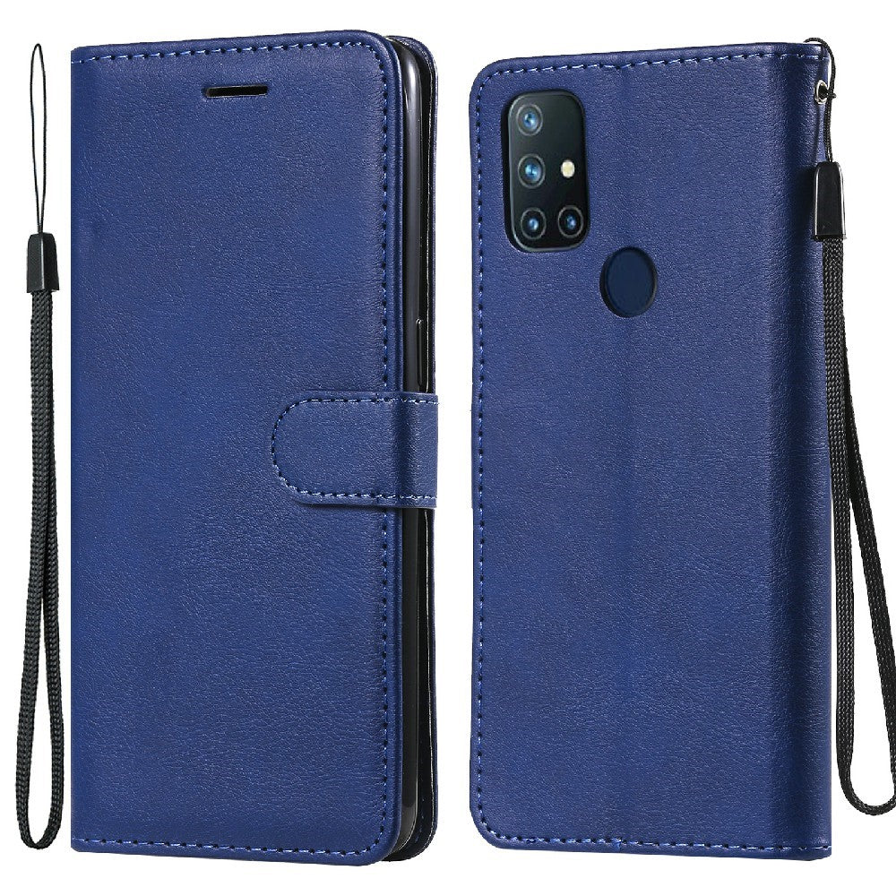OnePlus Nord N10 5G-skal i enfärgat läder, mobilskal, plånboksfodral med rem