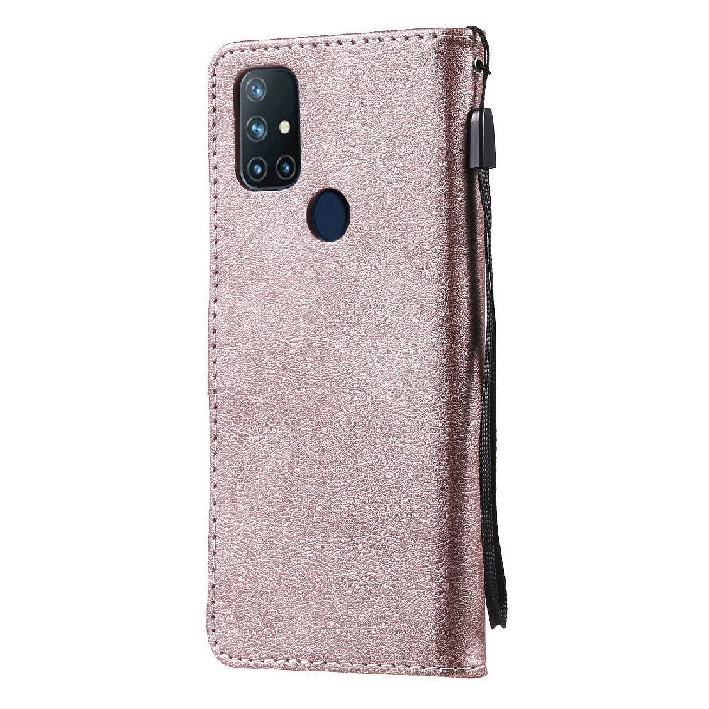 OnePlus Nord N10 5G-skal i enfärgat läder, mobilskal, plånboksfodral med rem