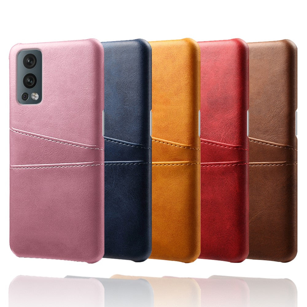 Dual Back Card Slots PU Leather + PC Combo Drop-Proof Hard Case for OnePlus Nord 2 5G