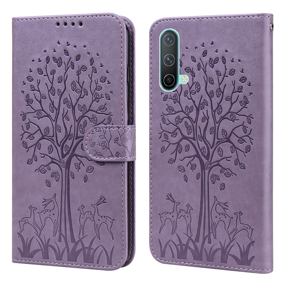 Imprinted Tree Deer Full Protection PU Leather Phone Stand Cover Wallet Case for OnePlus Nord CE 5G