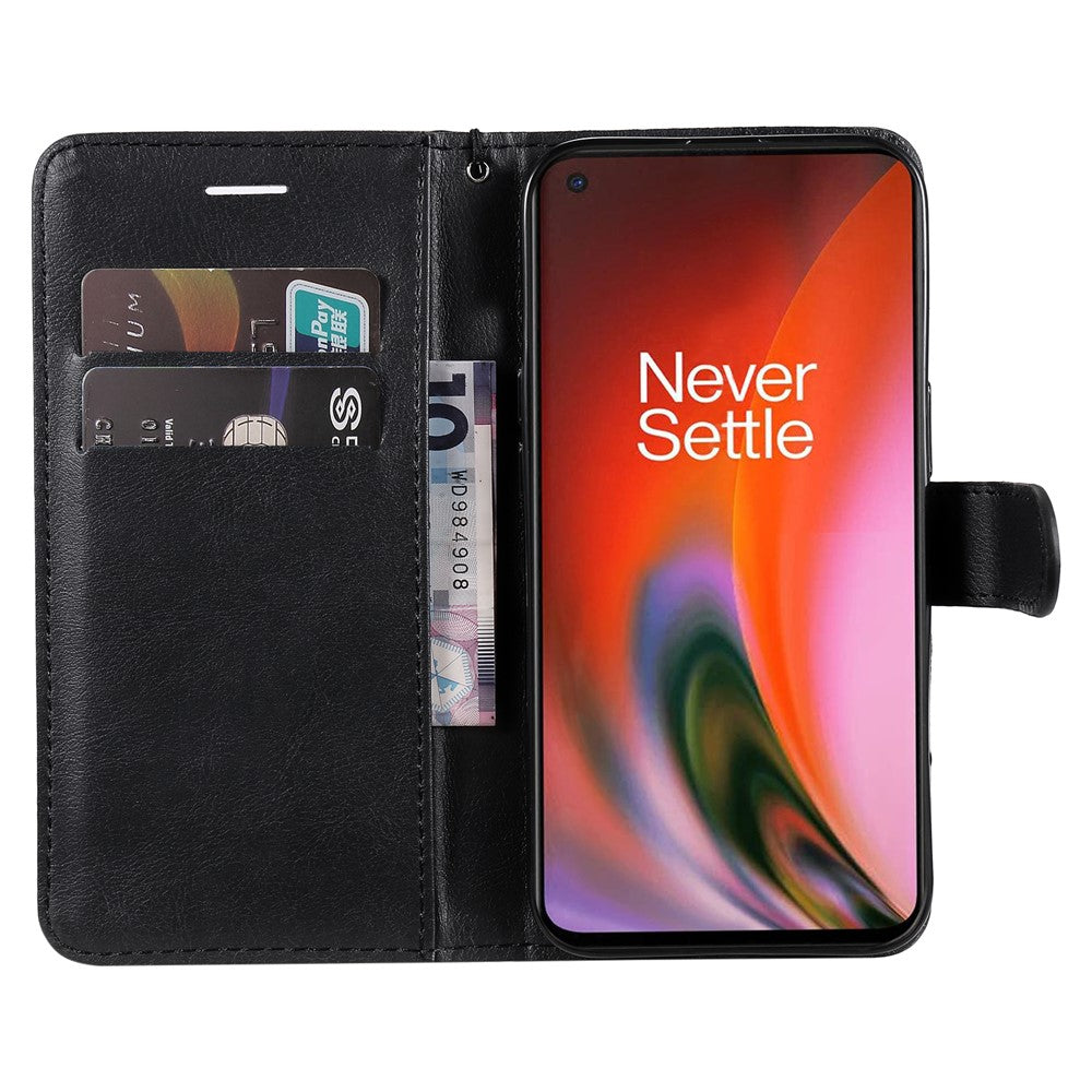 For OnePlus Nord 2 5G Case Solid Color Leather Mobile Cover Wallet Stand with Strap