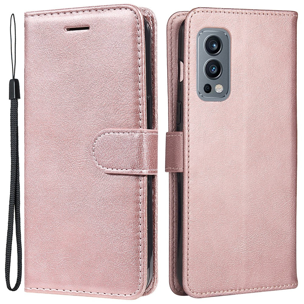 For OnePlus Nord 2 5G Case Solid Color Leather Mobile Cover Wallet Stand with Strap