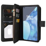 OnePlus 9 Pro Plånboksfodral med dragkedja, 15 kortfack och rem i läder