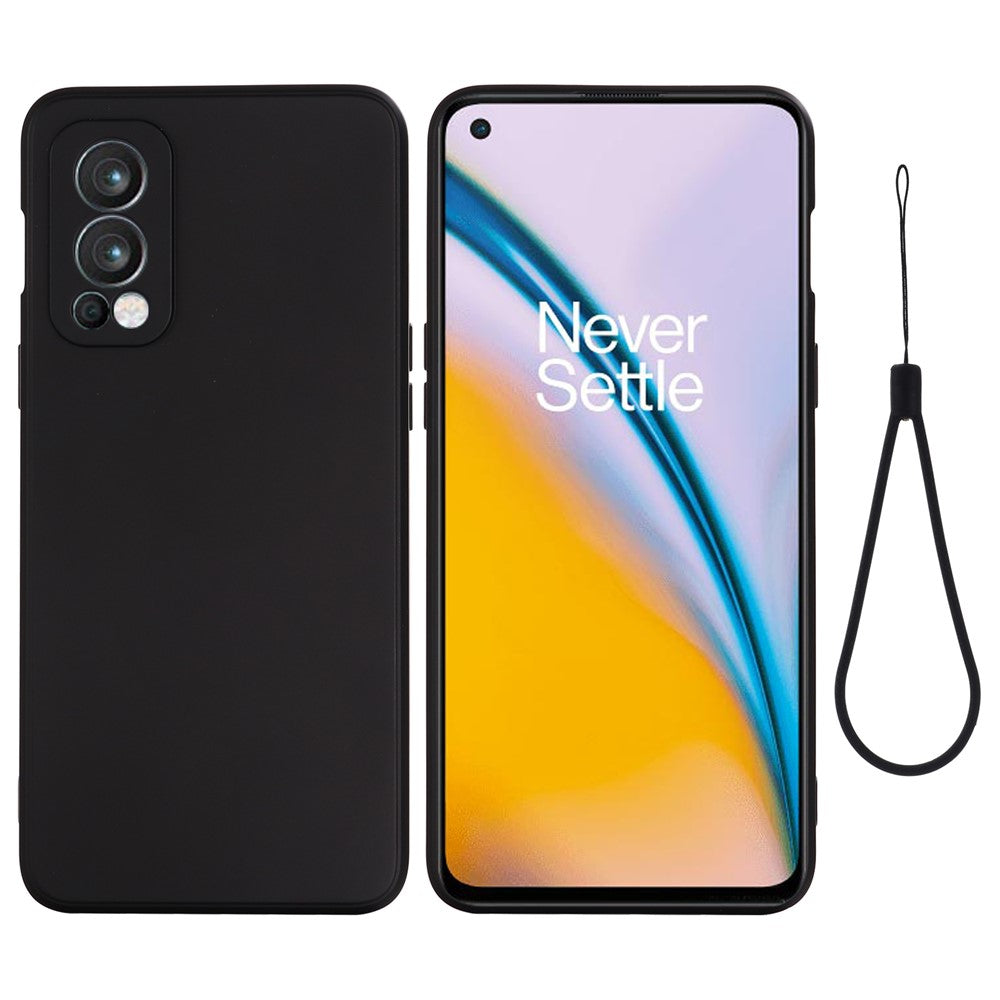 Microfiber Liner Liquid Silicone Case Cell Phone Back Cover with Handy Strap for OnePlus Nord 2 5G