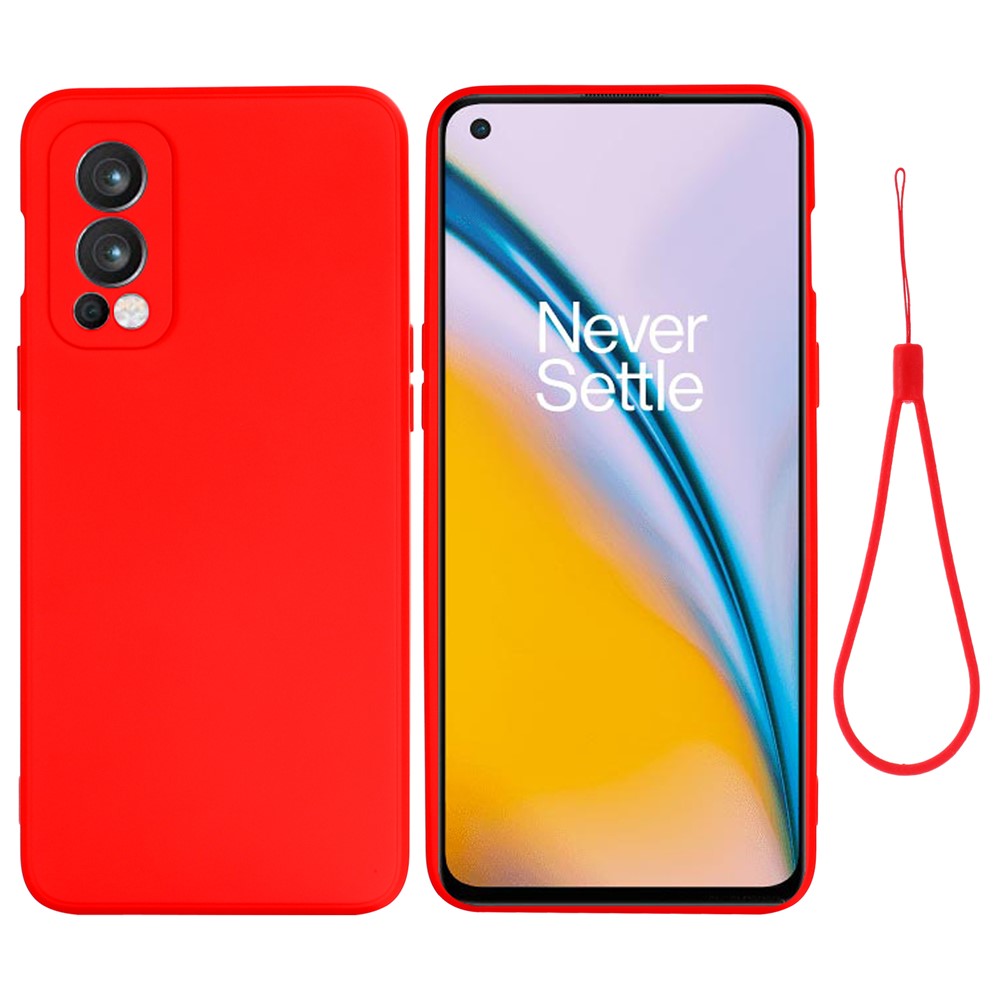 Microfiber Liner Liquid Silicone Case Cell Phone Back Cover with Handy Strap for OnePlus Nord 2 5G