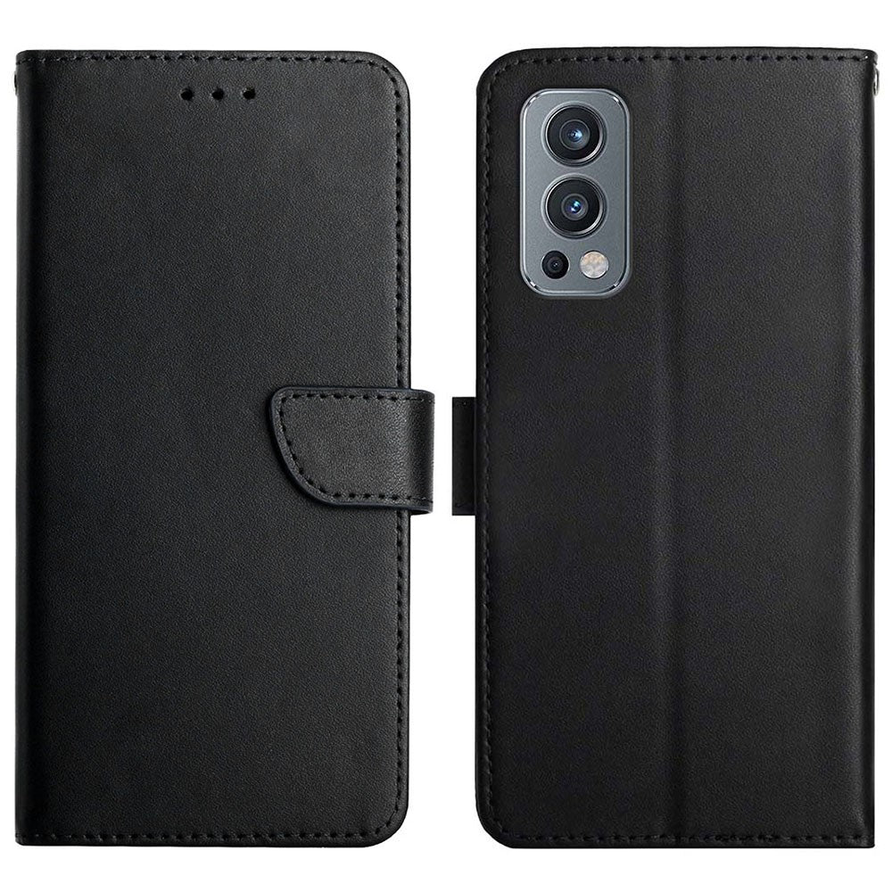 Nappa Texture Cellphone Protector Genuine Leather Outer Cover + Soft TPU Inner Shell Solid Color Stand Wallet Case for OnePlus Nord 2 5G