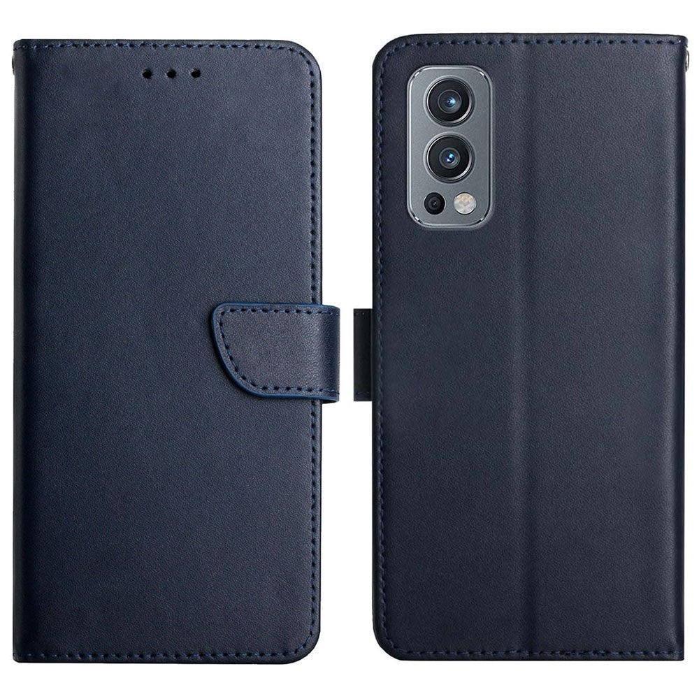 Nappa Texture Cellphone Protector Genuine Leather Outer Cover + Soft TPU Inner Shell Solid Color Stand Wallet Case for OnePlus Nord 2 5G