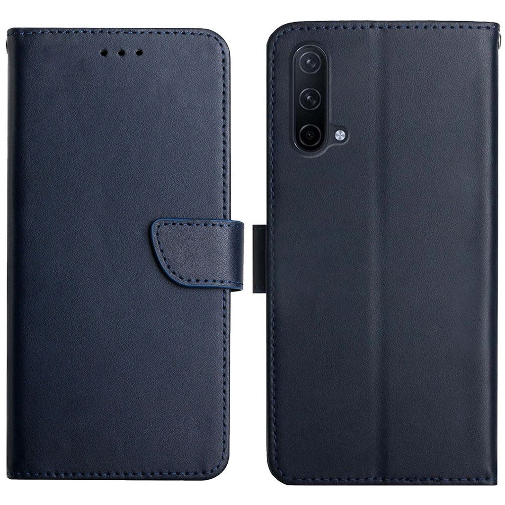 Solid Color Smooth Touch Nappa Texture Genuine Leather Outer Cover + Soft TPU Inner Shell with Stand Wallet for OnePlus Nord CE 5G