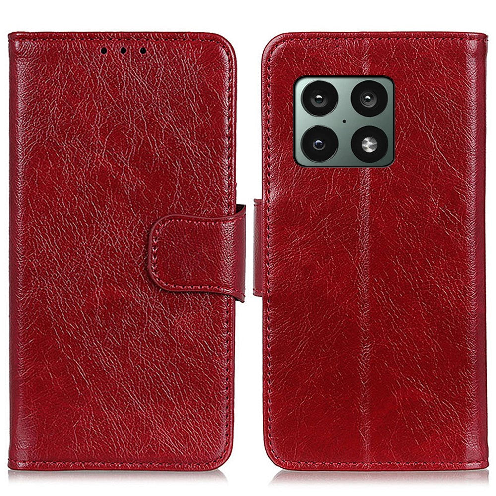 Nappatextur Stoppskyddande Delat Läderfodral + TPU mobilstativ Plånboksfodral för OnePlus 10 Pro 5G