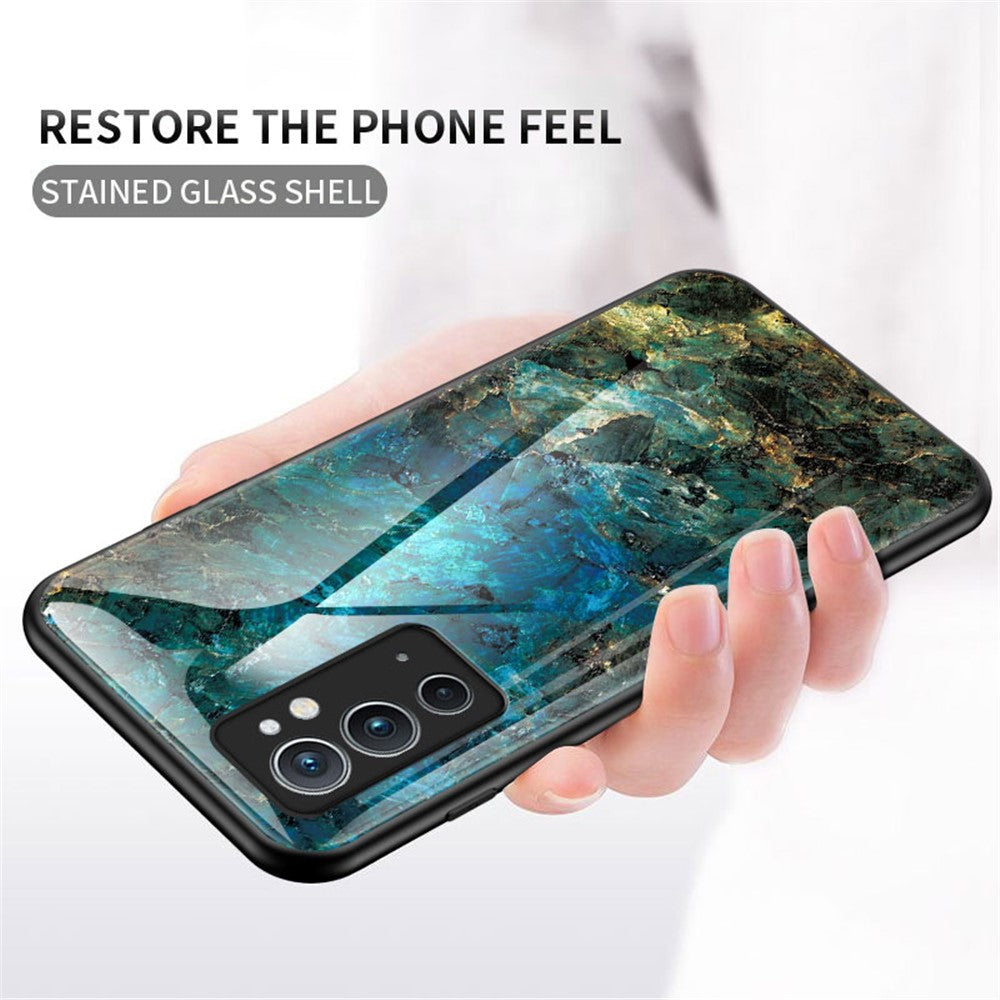 Hårt härdat glasbaksida med marmormönster i TPU-material, stötsäkert skal för OnePlus 9RT 5G