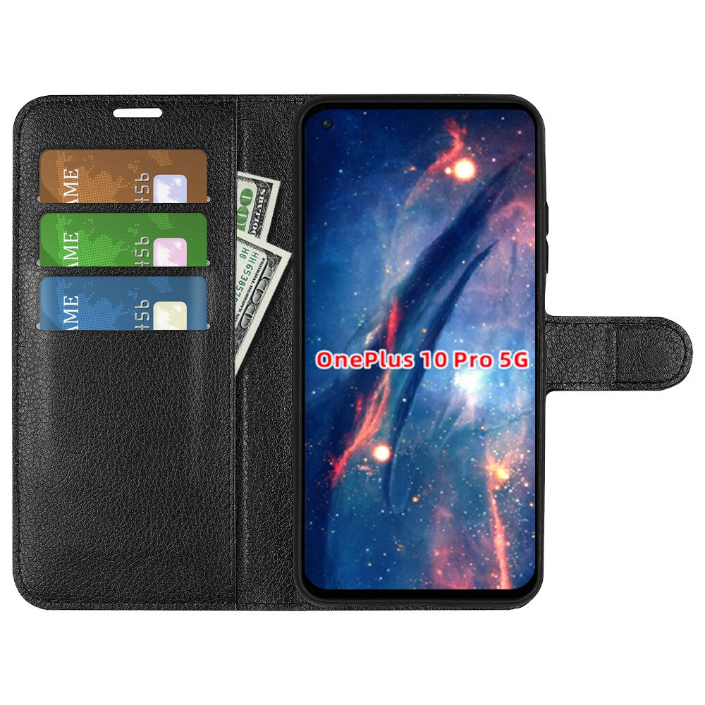 PU-lædercover med litchi-tekstur og magnetisk lukning, ridsefast mobilcover med stativ, pung til OnePlus 10 Pro 5G