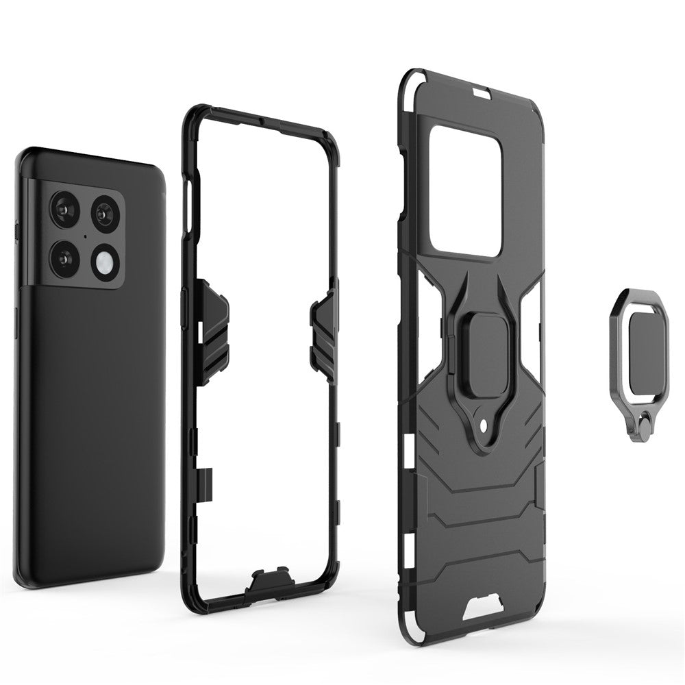 Dubbelskiktat mjukt och flexibelt TPU-skal i hårt PC, halkfritt, skyddande mobilskal med stativ för OnePlus 10 Pro 5G
