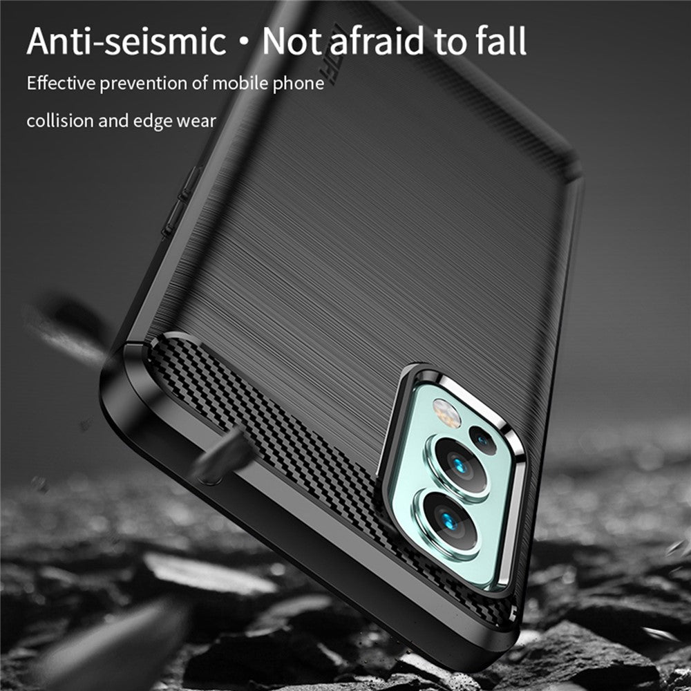 MOFI Carbon Fiber Texture Brushed Surface Well-protected Slim TPU Phone Case Shell for OnePlus Nord 2 5G