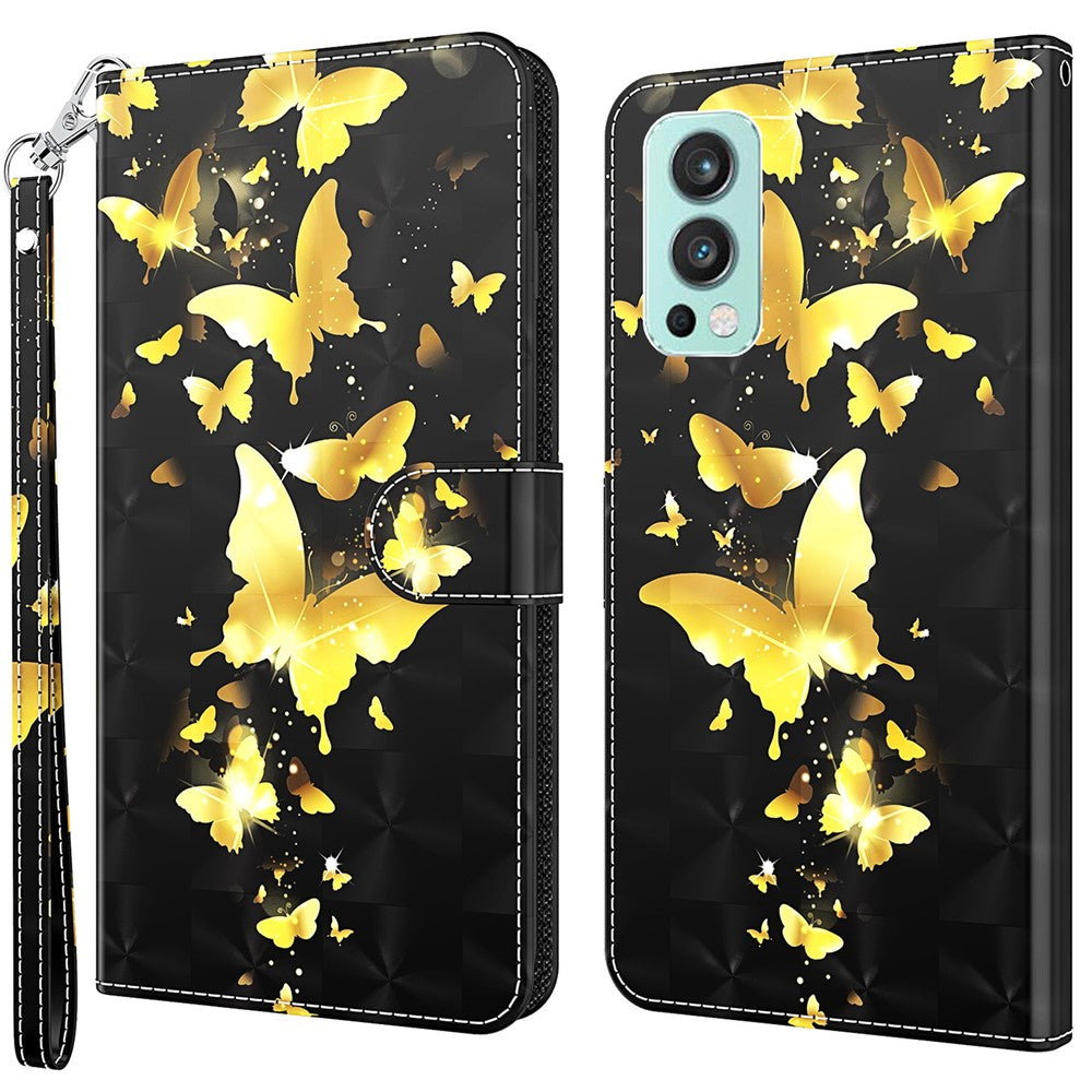 3D Pattern Printing Scratch-resistant Phone Cover PU Leather Wallet Stand Phone Case with Strap for OnePlus Nord 2 5G