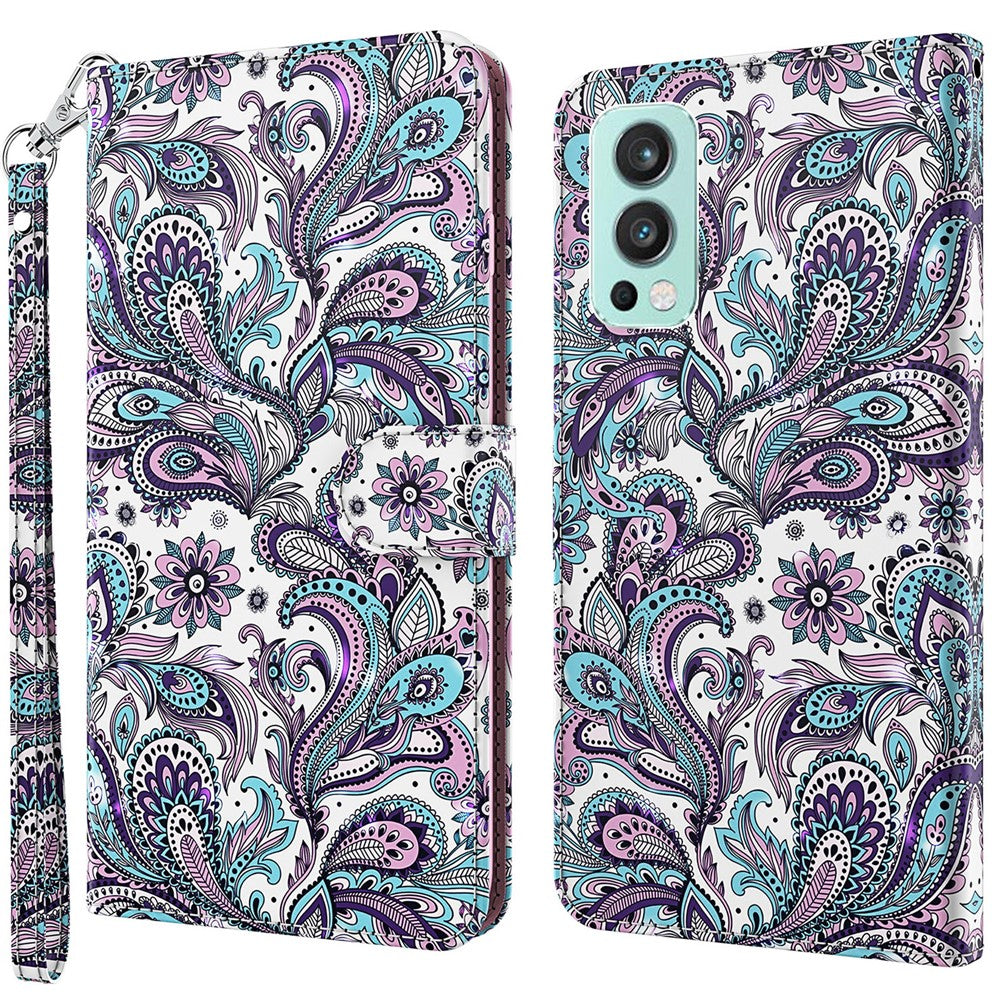 3D Pattern Printing Scratch-resistant Phone Cover PU Leather Wallet Stand Phone Case with Strap for OnePlus Nord 2 5G