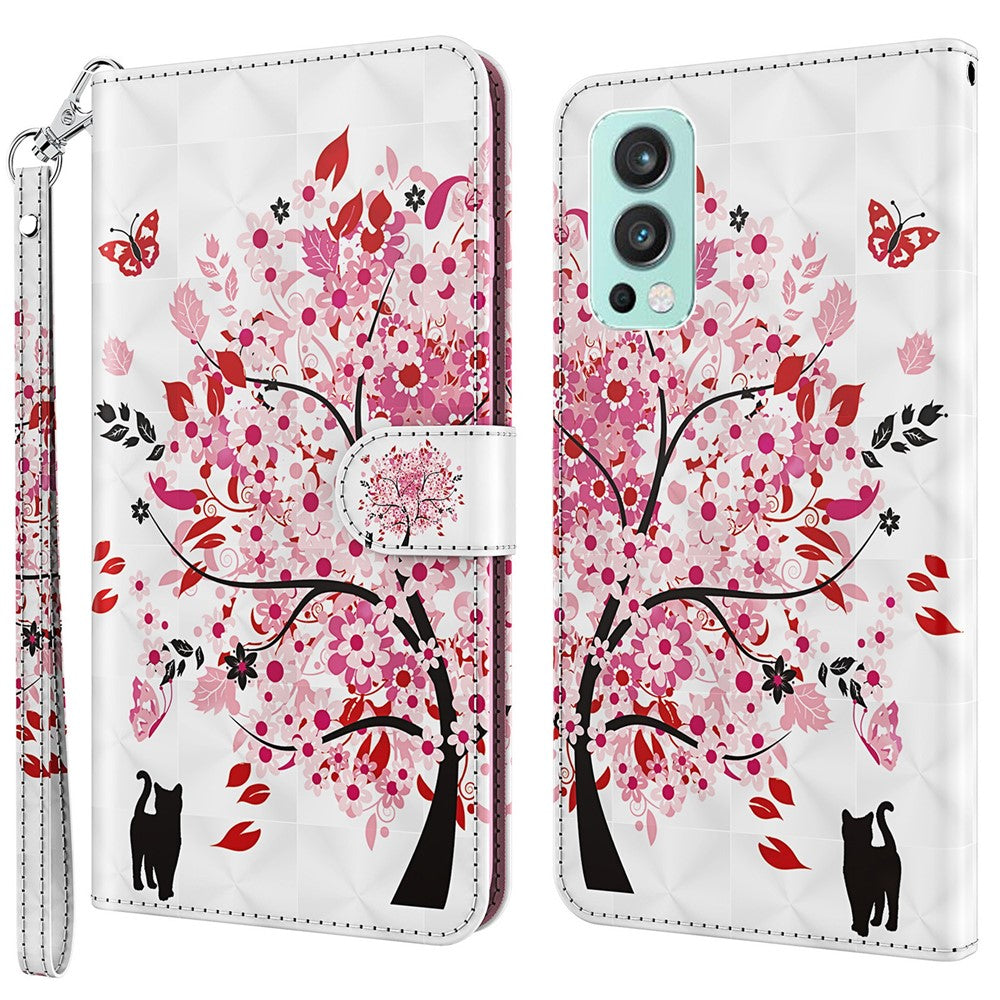 3D Pattern Printing Scratch-resistant Phone Cover PU Leather Wallet Stand Phone Case with Strap for OnePlus Nord 2 5G