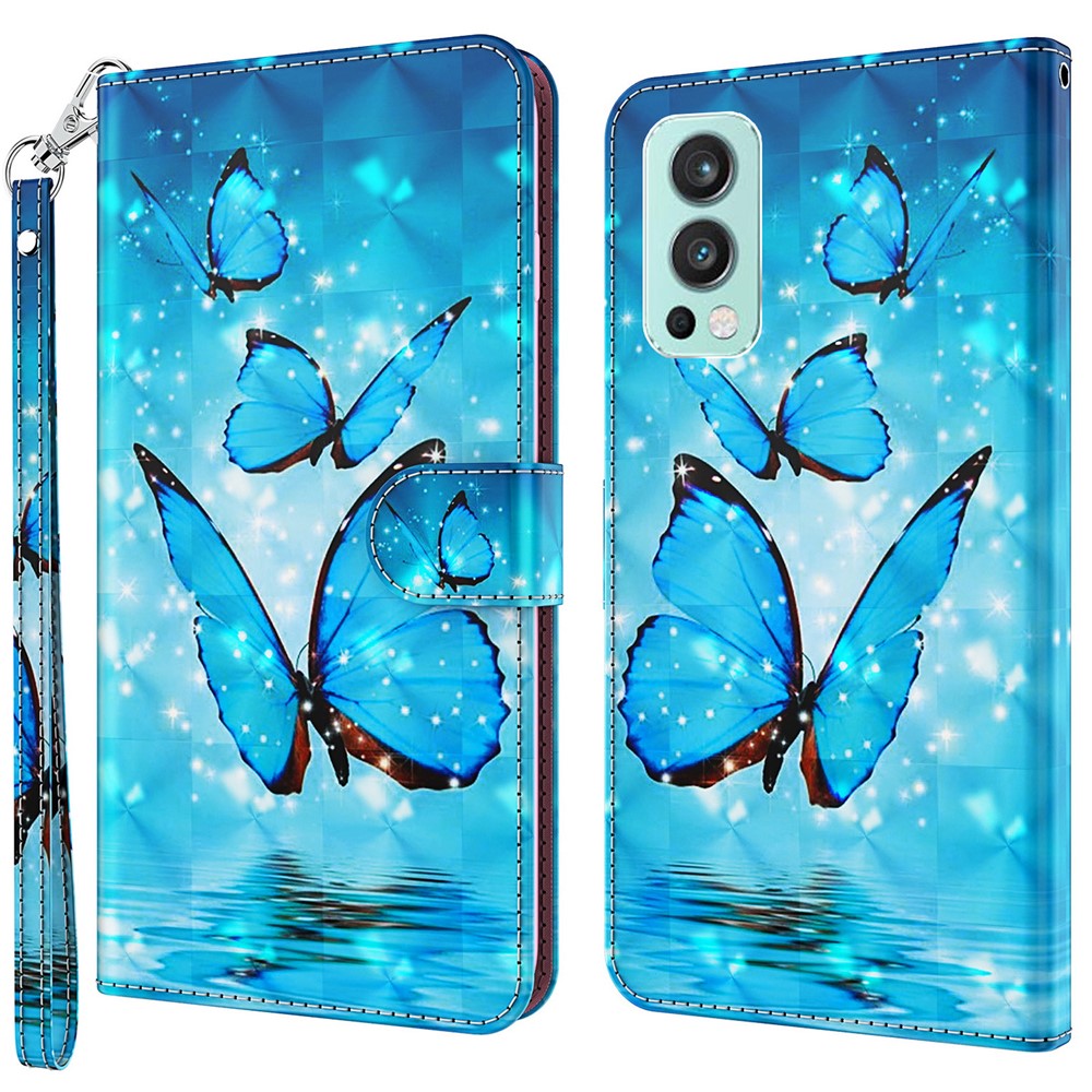 3D Pattern Printing Scratch-resistant Phone Cover PU Leather Wallet Stand Phone Case with Strap for OnePlus Nord 2 5G