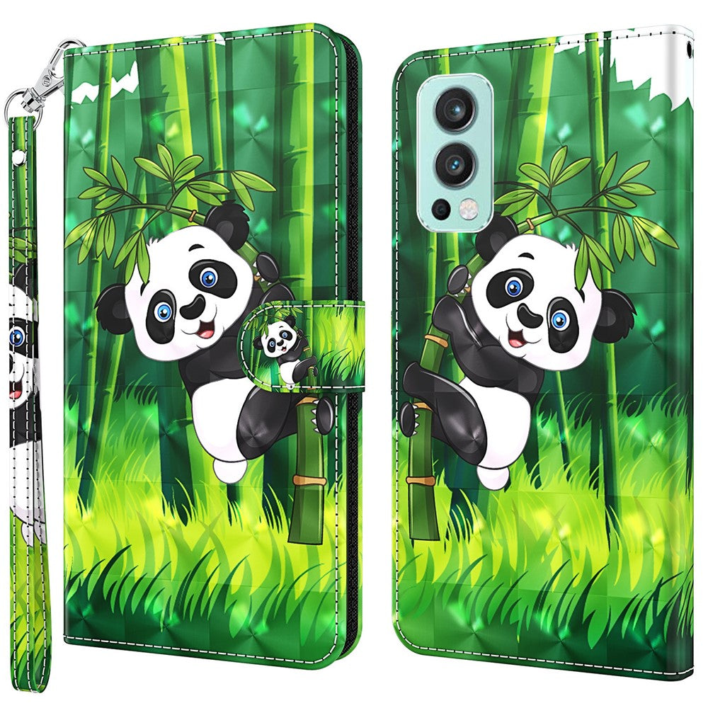 3D Pattern Printing Scratch-resistant Phone Cover PU Leather Wallet Stand Phone Case with Strap for OnePlus Nord 2 5G
