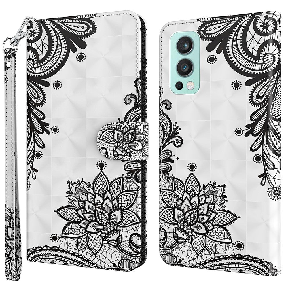3D Pattern Printing Scratch-resistant Phone Cover PU Leather Wallet Stand Phone Case with Strap for OnePlus Nord 2 5G