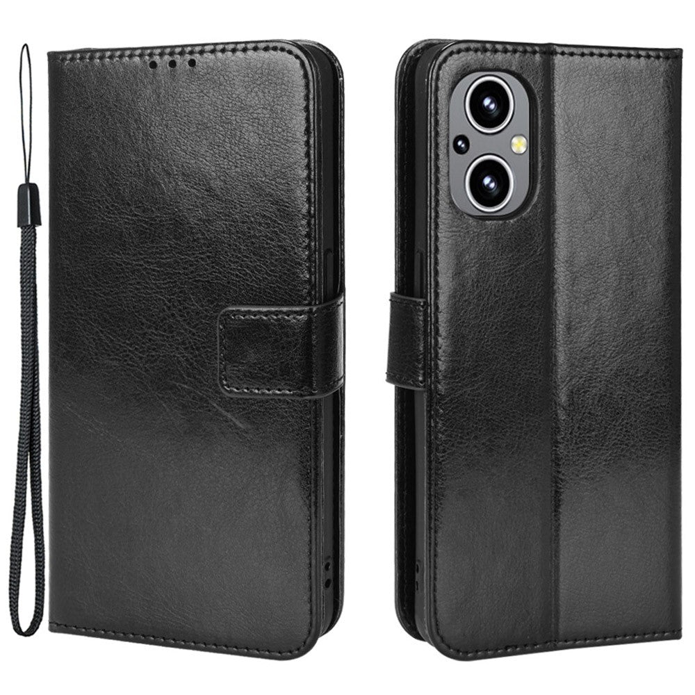 For OnePlus Nord N20 5G / Oppo Reno7 Z 5G / Reno7 Lite / A96 (China) / Reno8 Lite 5G / F21 Pro 5G / Reno8 Z 5G Crazy Horse Texture Foldable Stand PU Leather Wallet Folio Flip Phone Case with Wrist Strap