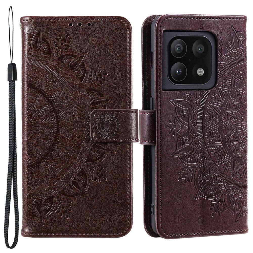 Præget Mandala Blomster Standpung Læder Cover PU Læder Fuld Beskyttende Telefonetui med Rem til OnePlus 10 Pro 5G
