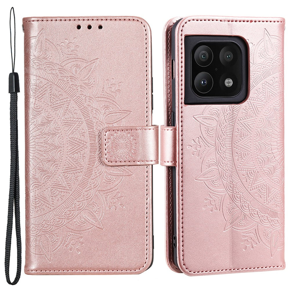 Imprinted Mandala Flower Stand Wallet Leather Cover PU Leather Full Protection Phone Case with Strap for OnePlus 10 Pro 5G