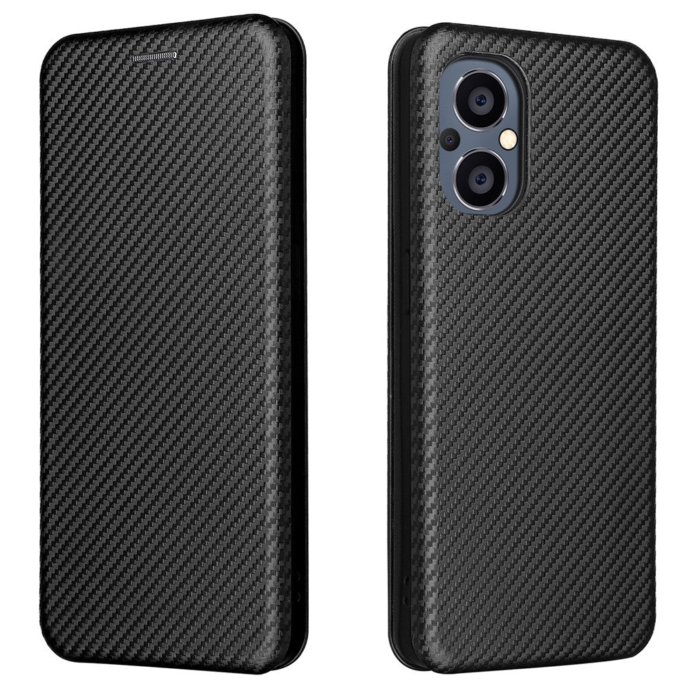 Ring Strap Kickstand Design Carbon Fiber Texture PU Leather Shockproof Mobile Phone Case with Card Slot for OnePlus Nord N20 5G
