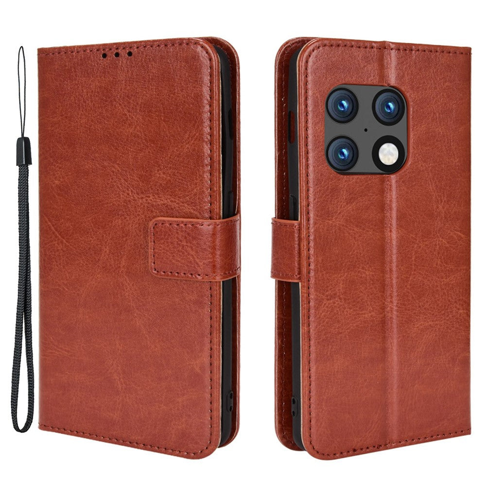 Crazy Horse Texture Stand Plånbok PU Läder + TPU Skal Fullt Skyddande mobilskal för OnePlus 10 Pro 5G