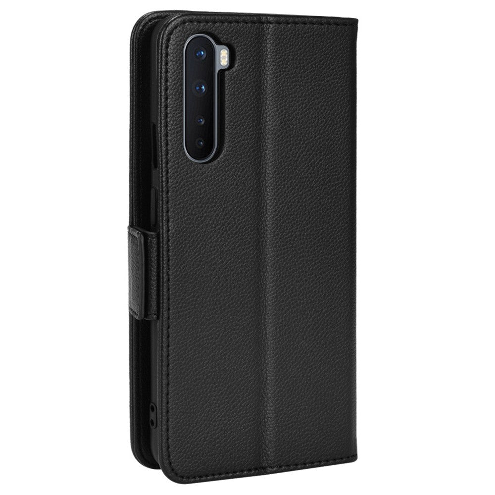 Litchitexturerat läderfodral med dubbelt magnetlås till OnePlus Nord, stativplånbok med fällbart lock och flipfodral