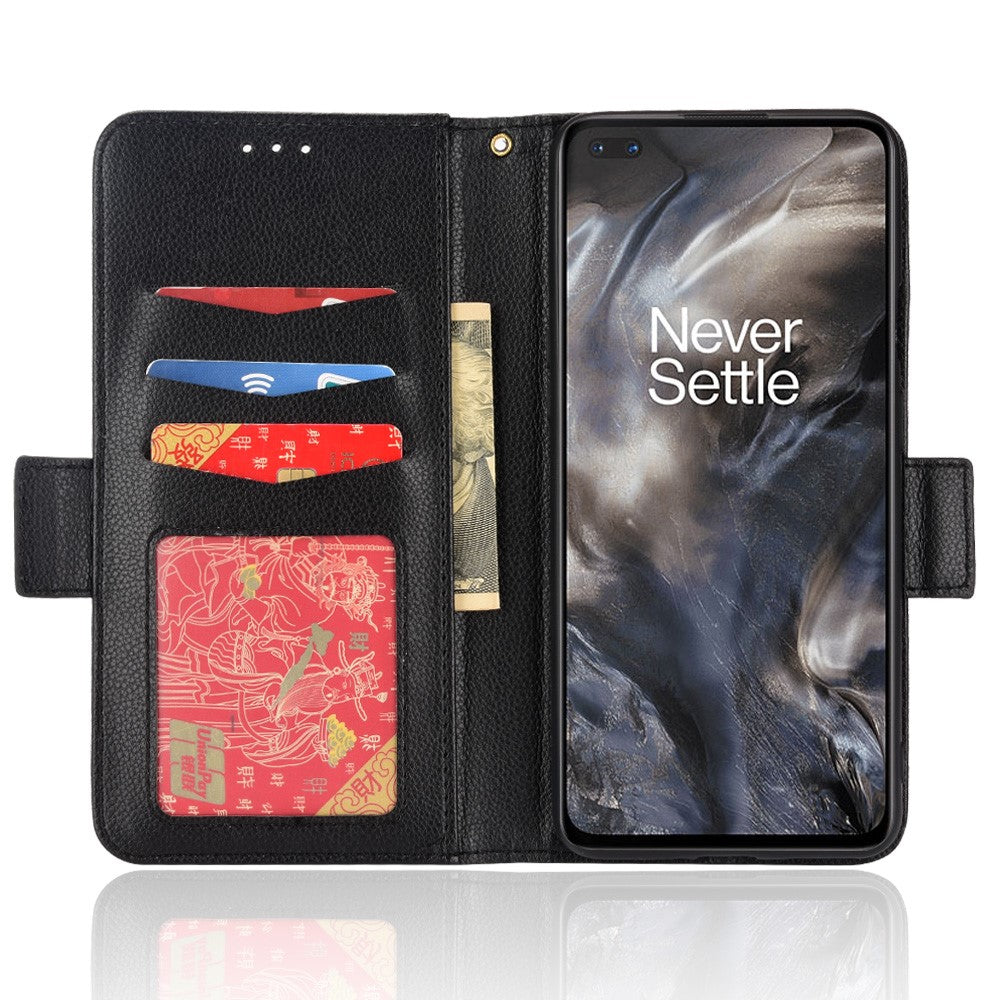 Litchitexturerat läderfodral med dubbelt magnetlås till OnePlus Nord, stativplånbok med fällbart lock och flipfodral