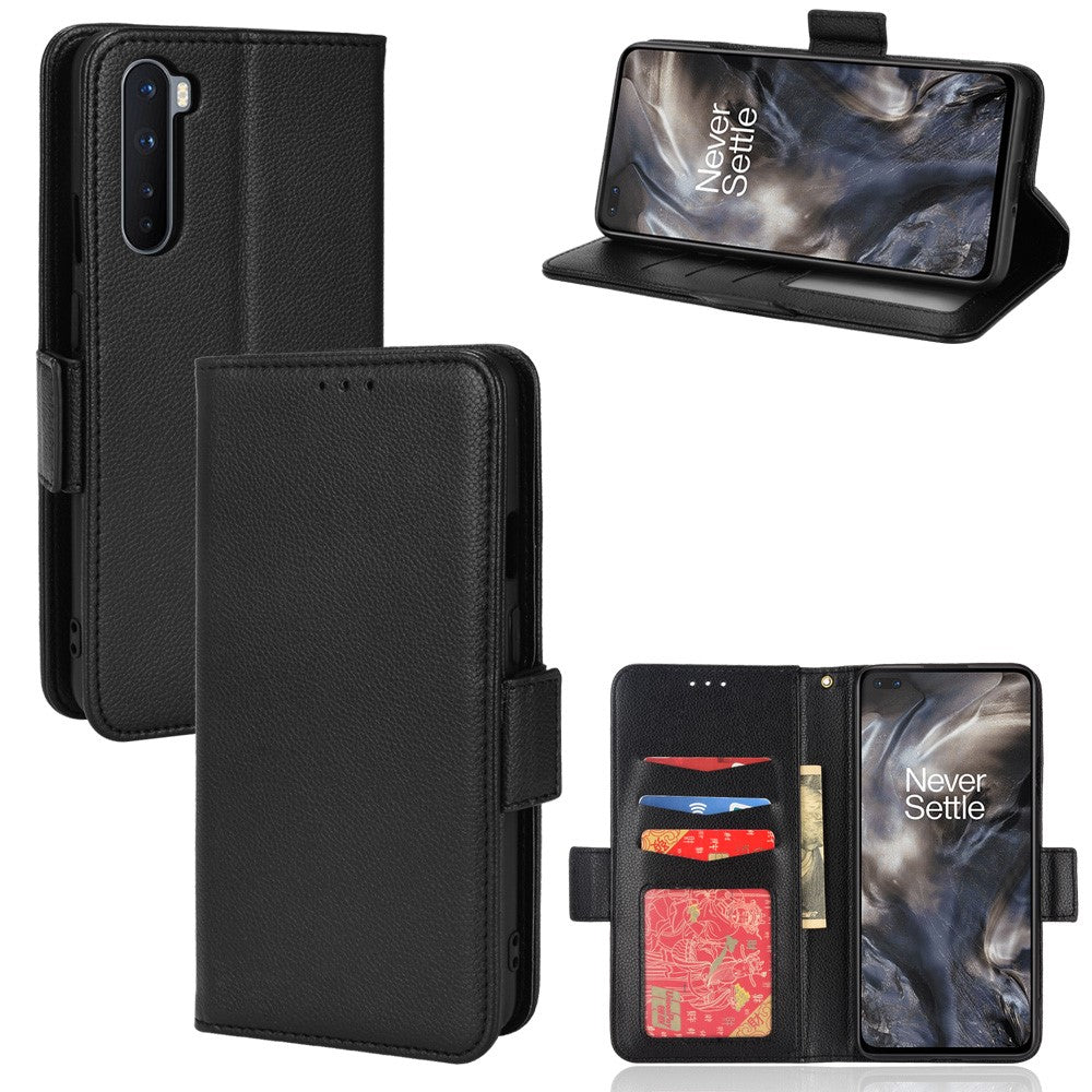 Litchitexturerat läderfodral med dubbelt magnetlås till OnePlus Nord, stativplånbok med fällbart lock och flipfodral
